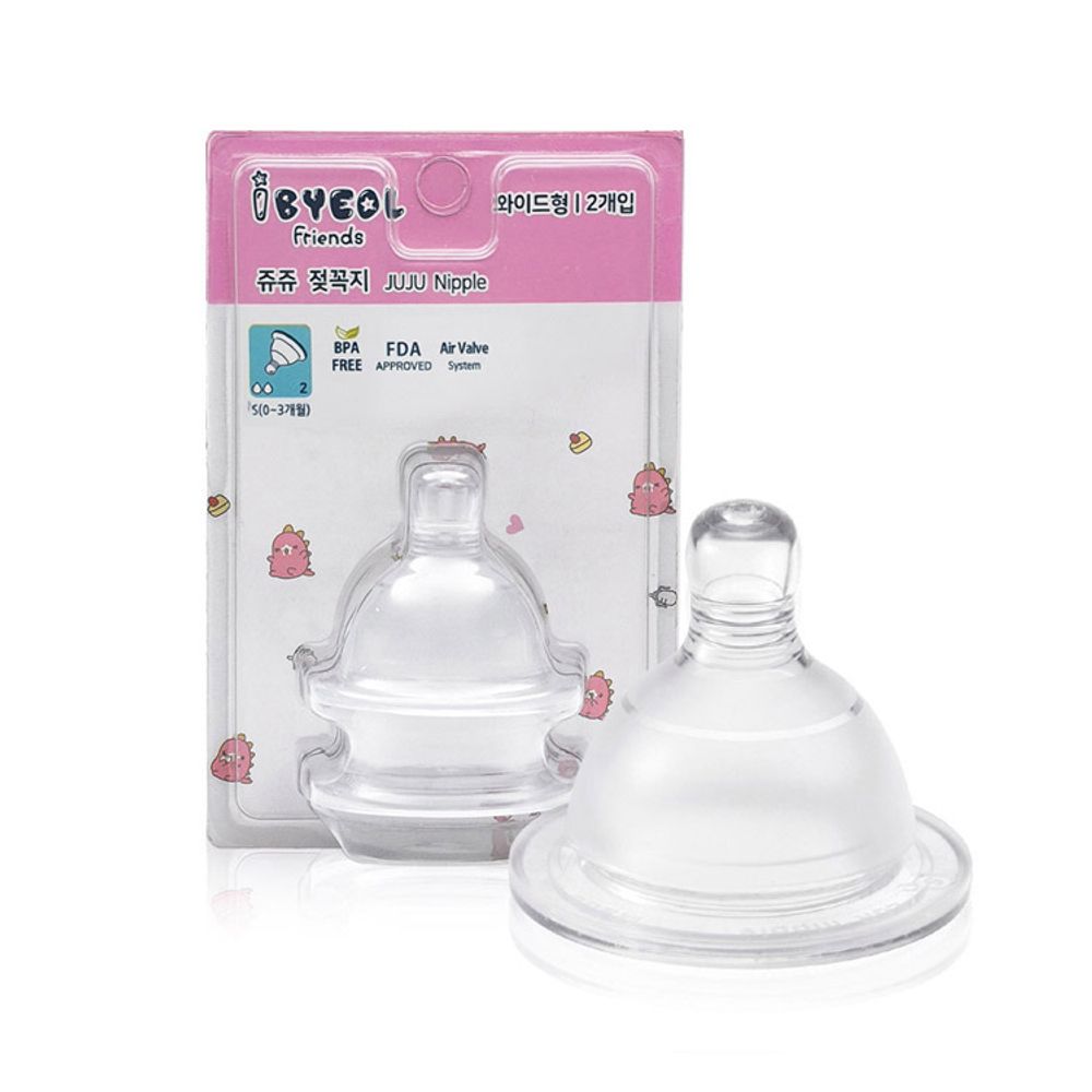 [I-BYEOL Friends] JuJu nipple, 2pcs, S (0~3 month)_ Air valve System, Anti Colic, Baby Bottle, FDA approved, BPA FREE _ Made in KOREA